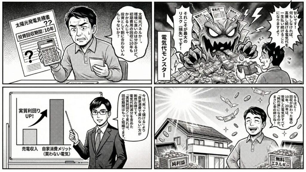 SDGsと太陽光パネル投資の実質的な回収期間をマンガで徹底解説