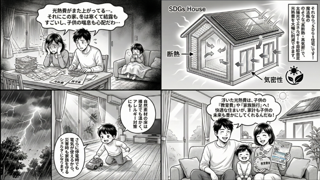 SDGs住宅で叶える子育て環境の新しいメリットとはをマンガで解説