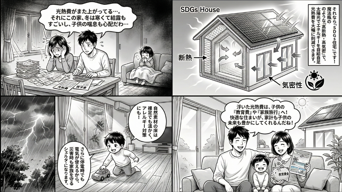 SDGs住宅で叶える子育て環境の新しいメリットとはをマンガで解説